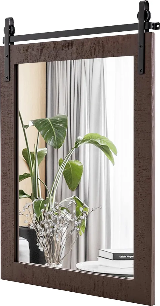 COSTWAY Specchio Parete Legno Marrone Scuro 76x56 cm Rustico