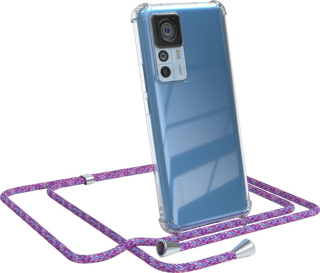EAZY CASE Handykette kompatibel mit Xiaomi 12T / 12T Pro, Handyhülle mit Umhängeband, Handykordel, Schutzhülle Clear, Band in Bunt