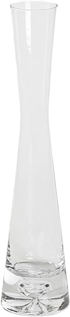 Kleine, durchsichtige Glasvase mit kleiner Öffnung, eine Knospenvase für den Schreibtisch oder Esstisch