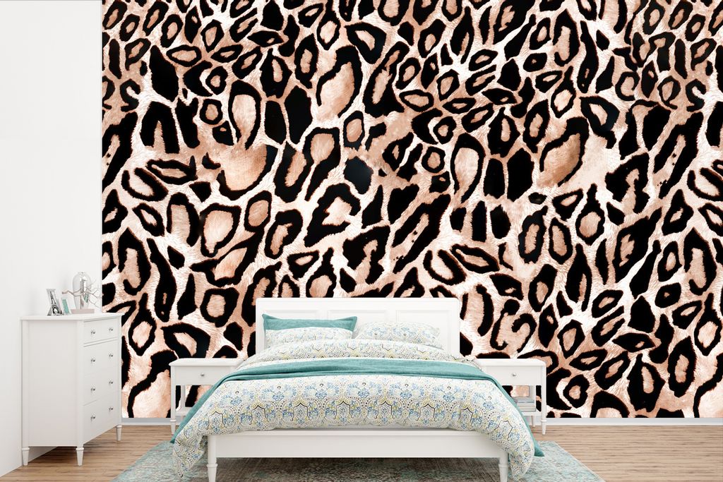 MuchoWow Fototapete für Wohnzimmer oder Schlafzimmer Wandtapete Vinyl Motivtapete Pantherdruck - Braun - Schwarz - Flecken - 330x220 cm - Fotota...