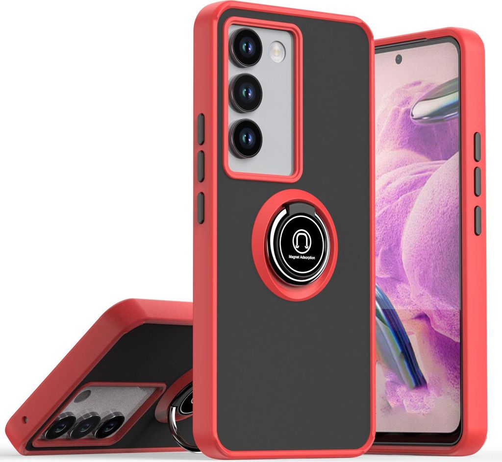 Hülle für Vivo V30 Lite 5G Matte Transluzent TPU Stoßfest Schutzhülle mit Ring Halter Ständer Rot
