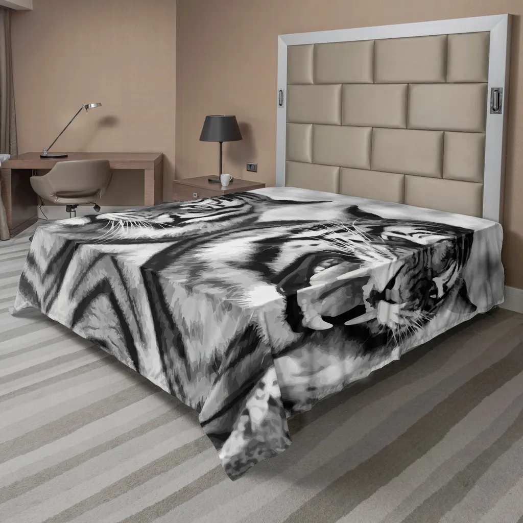 ABAKUHAUS Drap Plat Safari Chat Miroir en Gris Pâle et Noir 244 x 205 cm