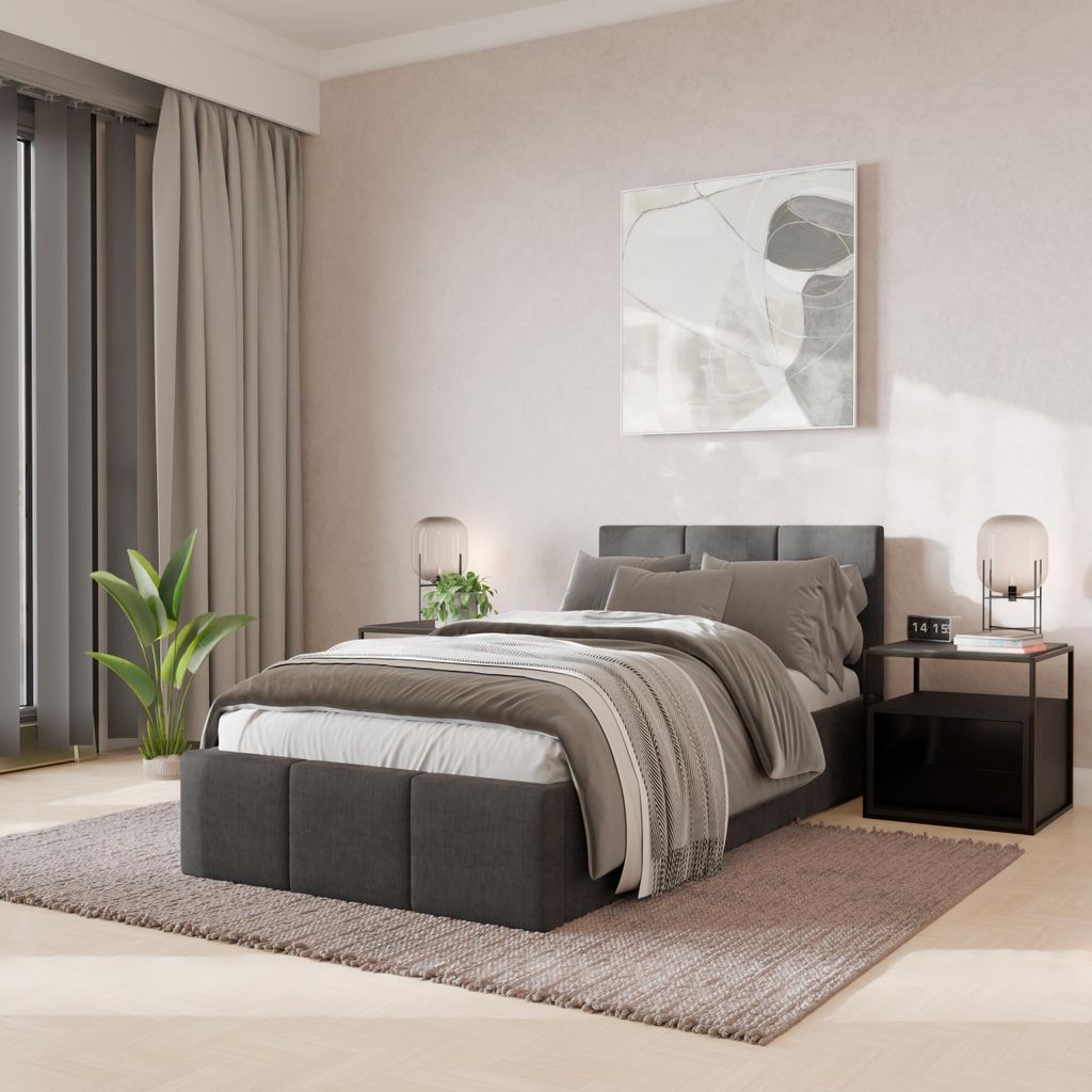 Muralo POLSTERBETT für Schlafzimmer Polsterbett mit Bettkasten und Gasdruckfeder Bett mit Polsterkopfteil Einzelbett 90x200 Bett mit Stauraum Grau