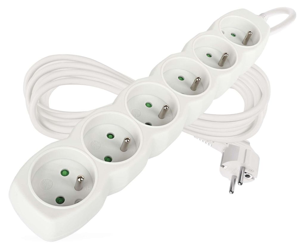 Prodlužovací kabel 5 m / 6 zásuvek / bílý / PVC / 1 mm2