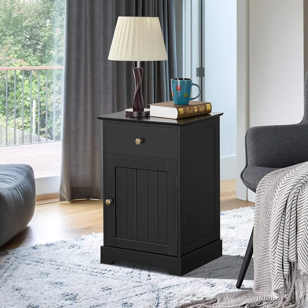 Table de Chevet Noire en Lot de 2 avec Placard de Rangement Modulable