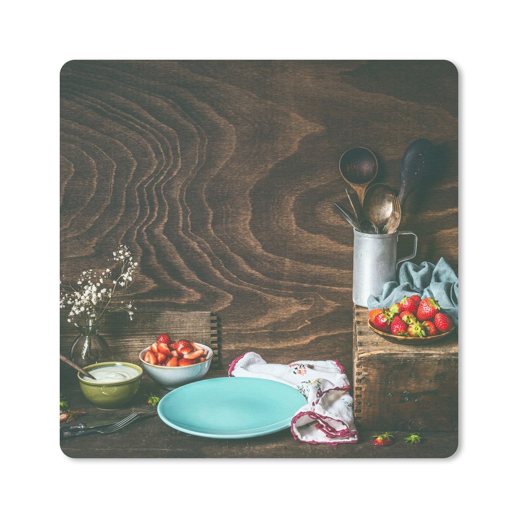 MuchoWow Mauspad Mousepad Rustikal - Obst - Küchenutensilien - Erdbeere 30x30 cm - Mousepads - Maus Mat - Pad - Mausunterlage - Gaming