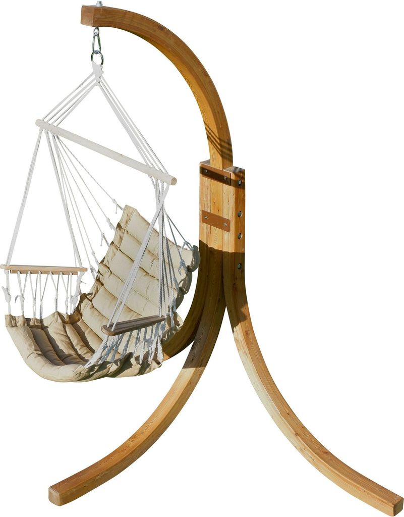 AS-S Hängesessel geknüft mit weichem Sitz Polster Holz Gestell aus Lärche NAV-MALY-BRAUN komplett Hängesesselgestell und Hängesessel angenehme...