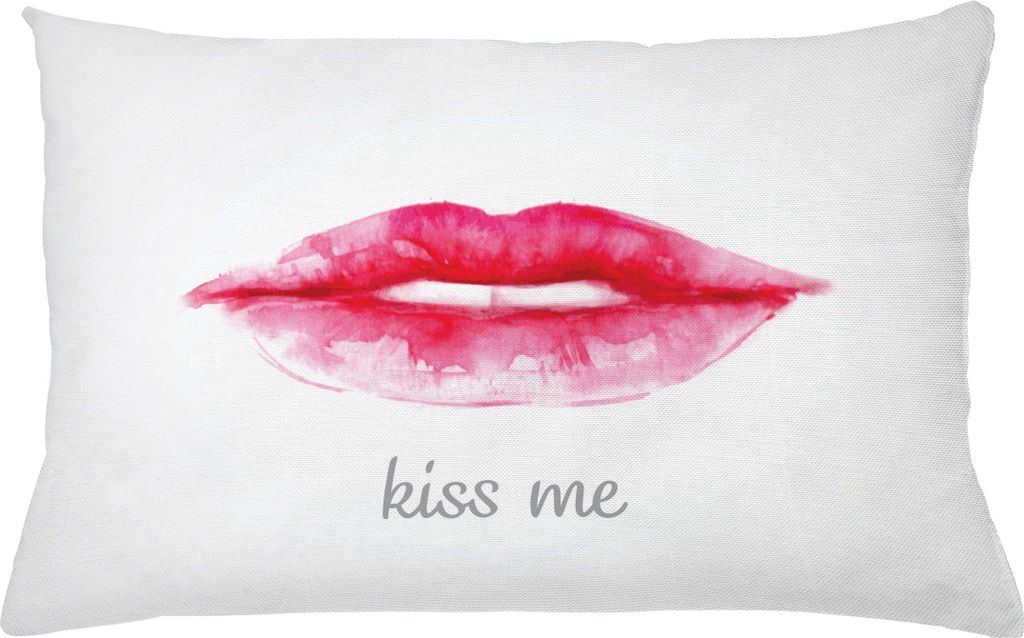 ABAKUHAUS Kuss Kissenbezug, Aquarell-Art-Frauen-Lippen mit rosa Lippenstift und küssen mich zitieren, 65 x 40 cm, Pale Grau Pink