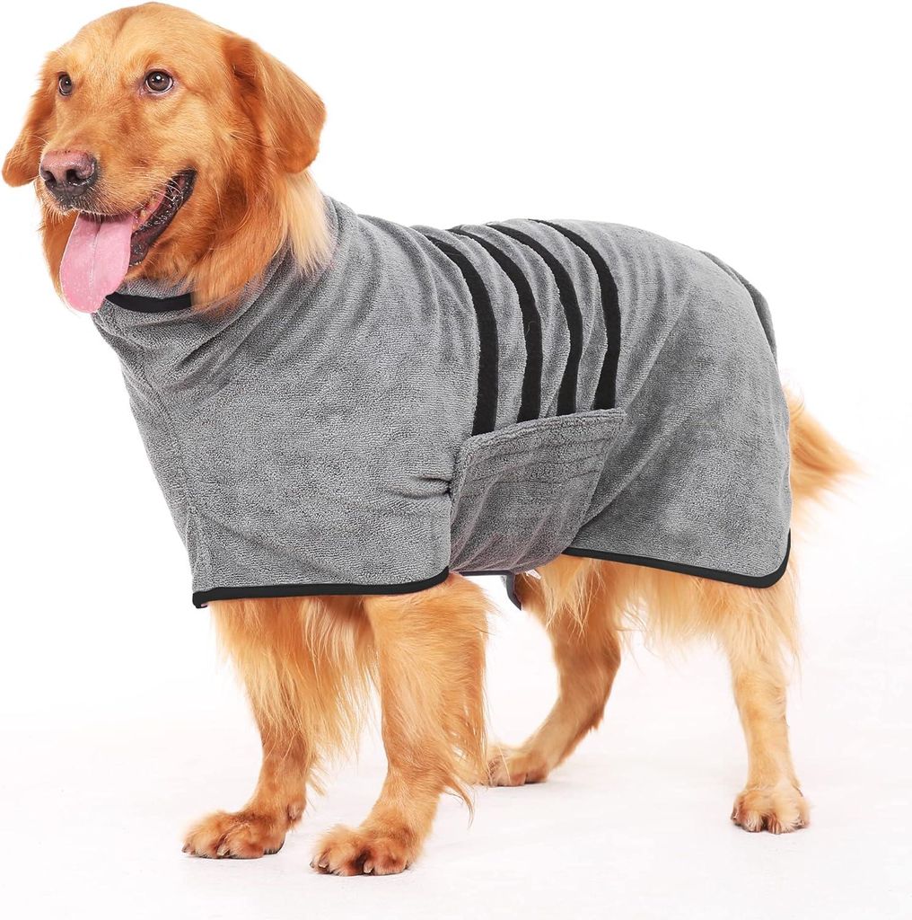 Bademantel fš¹r Hunde, Microtuch aus Mikrofaser fš¹r Mittelgro?e und gr??ere Tiere - Grau, Schnelles Trocknen, Super Saugf?hig, perfekt fš¹r ...
