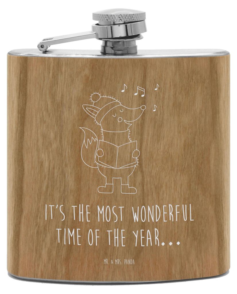 Mr. & Mrs. Panda Flachmann Outdoor Fuchs Sänger - Transparent - Geschenk, Hip Flask, Wintermotiv, Edelstahl, Heiligabend, Singen, Likörflasche, W...