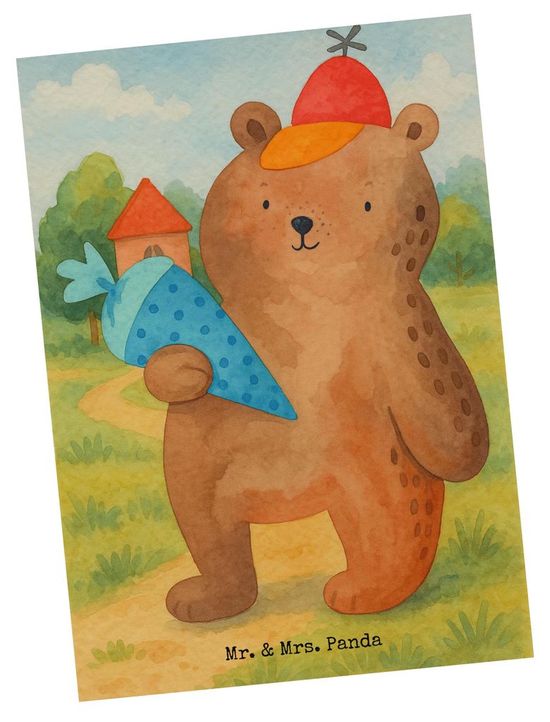 Mr. & Mrs. Panda Fotokarte Bär Schultüte Design - Weiß - Geschenk, Erster Schultag, Grußkarte, Postkarten, Kunstkarten, Einschulung, Schulanfan...