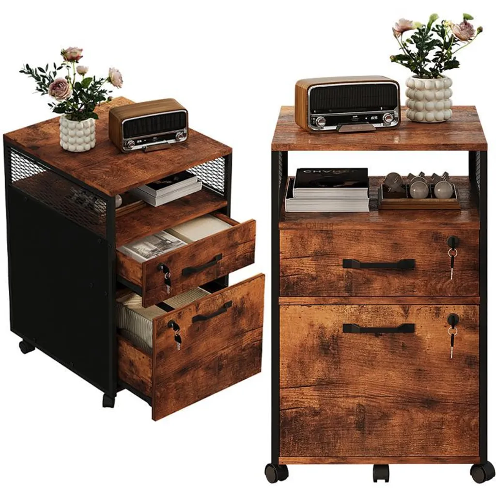 Caisson de bureau à tiroirs mobile armoire de chevet solide avec serrure