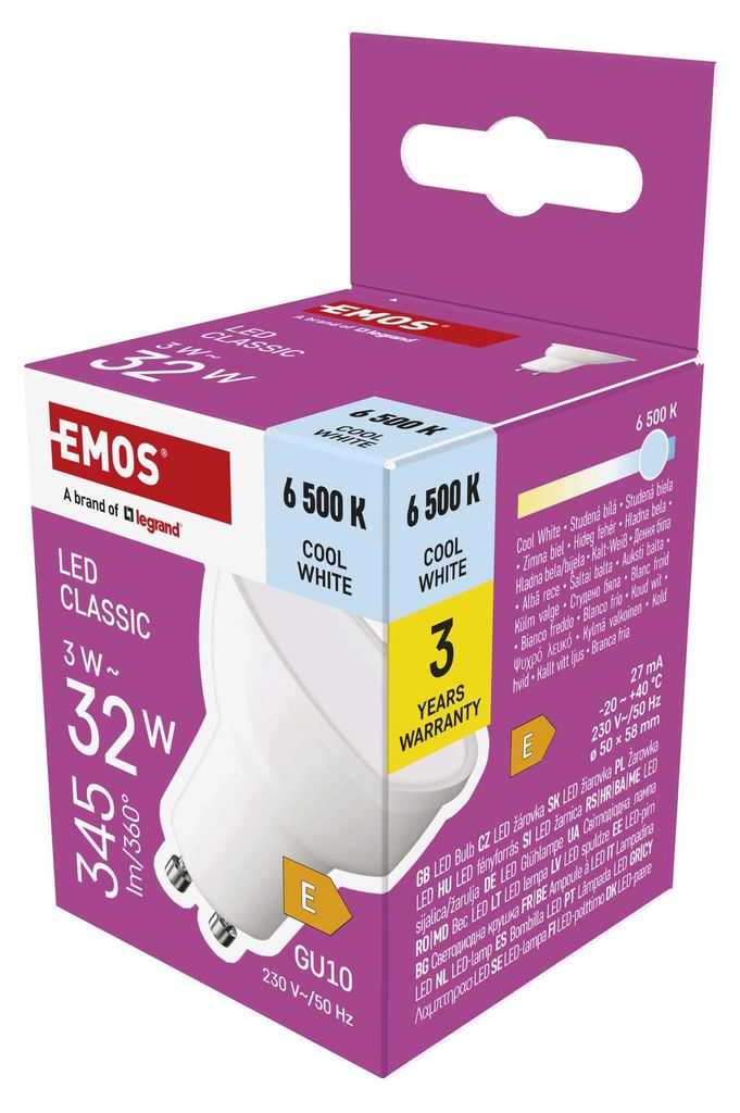 LED žárovka Classic MR16 bílá / GU10 / 3 W (32 W) / 345 lm / studená bílá