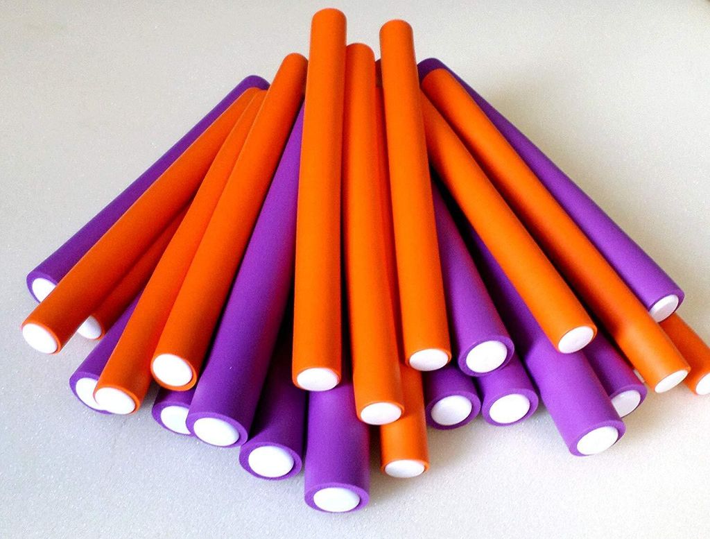FP Papilotten Flex-Wickler-Set Ø 15-16/19-20 mm - Farbe u. Größe nach Wahl (24 Stck. lila+orange + Tasche) (von deutschem Friseurbedarf-Fachhän...