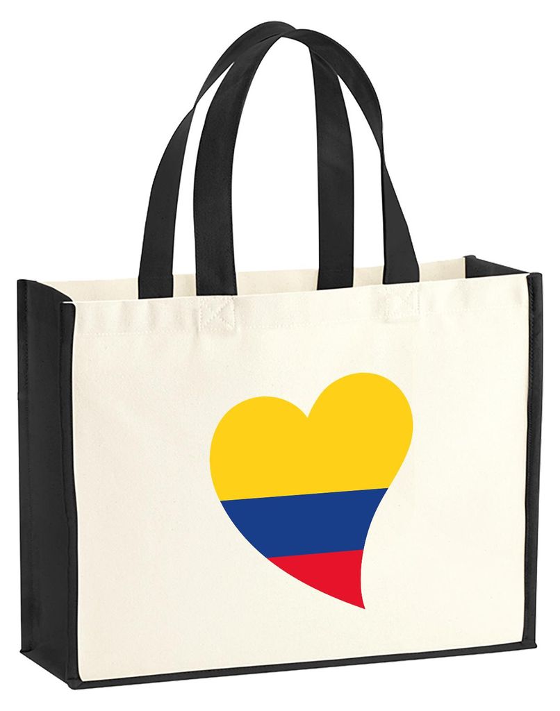 Huuraa Jutetasche Kolumbien Flagge Herz 21 Liter Black Jute und Baumwolle Einkaufstasche Geschenkidee