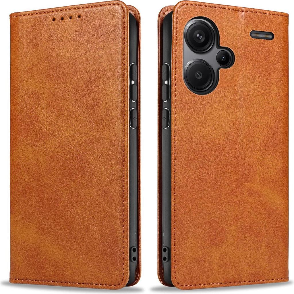 Handyhülle für Xiaomi Redmi Note 13 Pro+ 5G Kunstleder Flip Cover Hülle Handytasche Case Kartenfach Farbe: Hellbraun