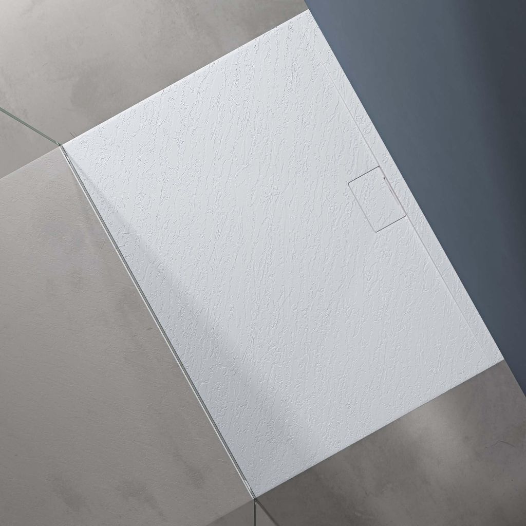 doporro Duschtasse Duschwanne 100x140x3 flach Mineralguss in Weiß inkl. Ablaufgarnitur AL06 DIN-Anschlüsse für bodengleiche Montage geeignet Geo...
