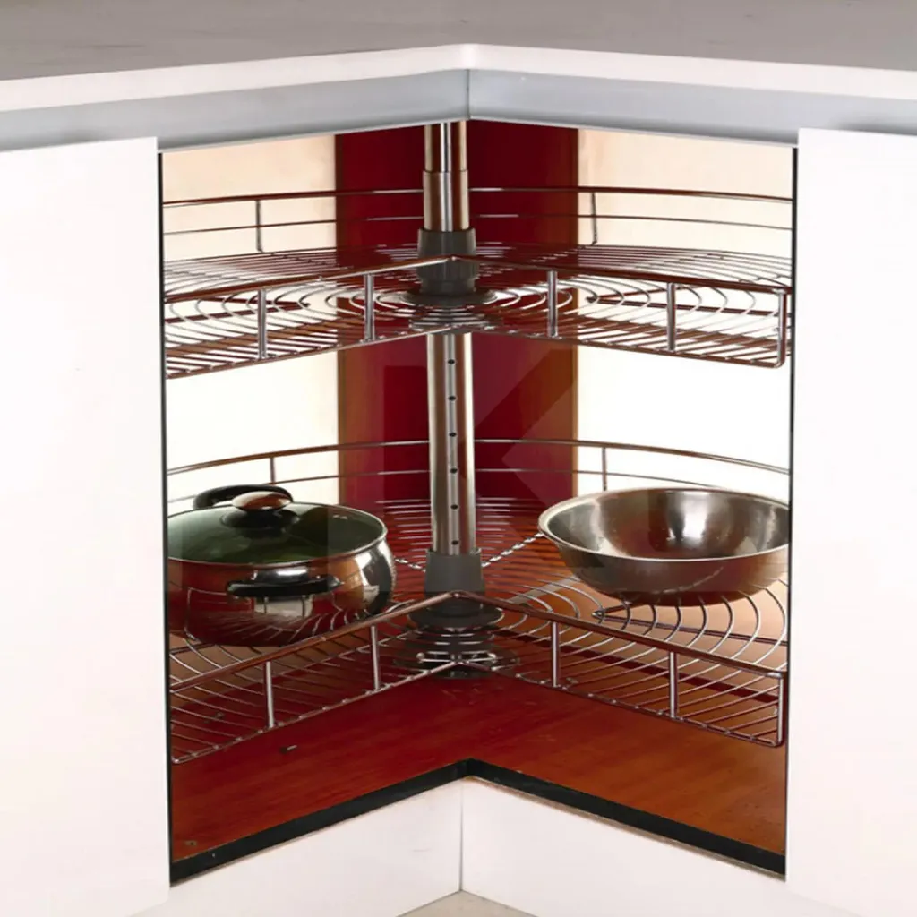 Panier tournant pour meuble bas de cuisine d'angle en fer argent