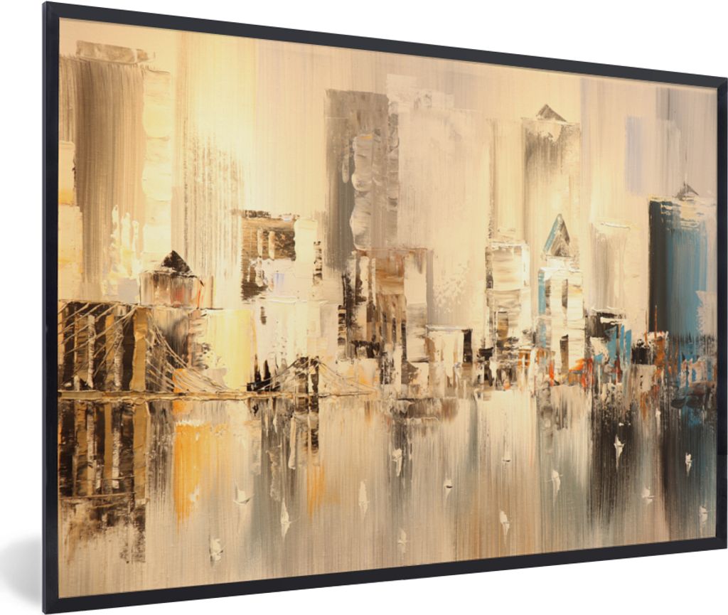 MuchoWow Gerahmtes Poster Gemälde - Öl - Abstrakt - Skyline 60x40 cm - Poster mit Schwarzem Bilderrahmen Wandposter Rahmen Foto Bilder - Printi...