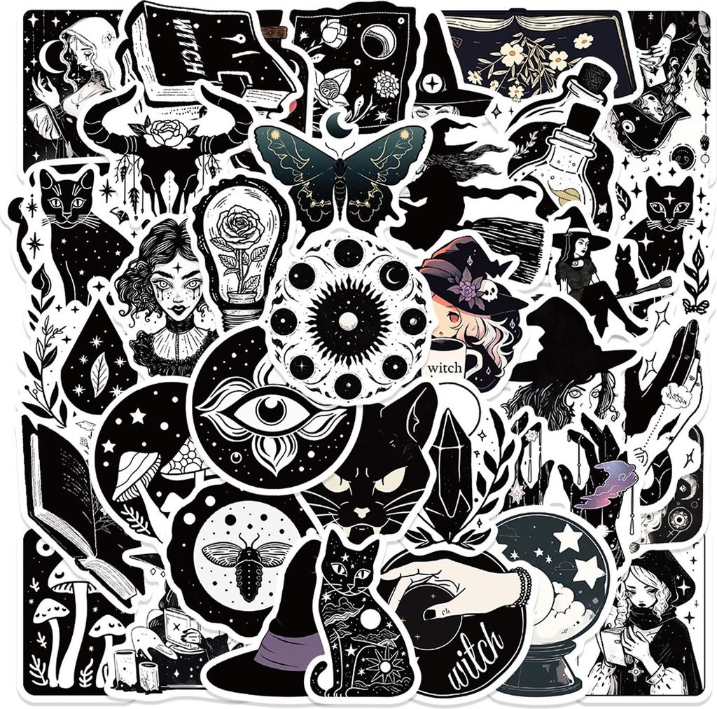 52 Stück Hexe Aufkleber, Wasserfest Graffiti Aufkleber,Vintage Aufkleber,Witchy Sticker für Laptop Skateboard Koffer Helm Auto Fahrrad Handy Scra...