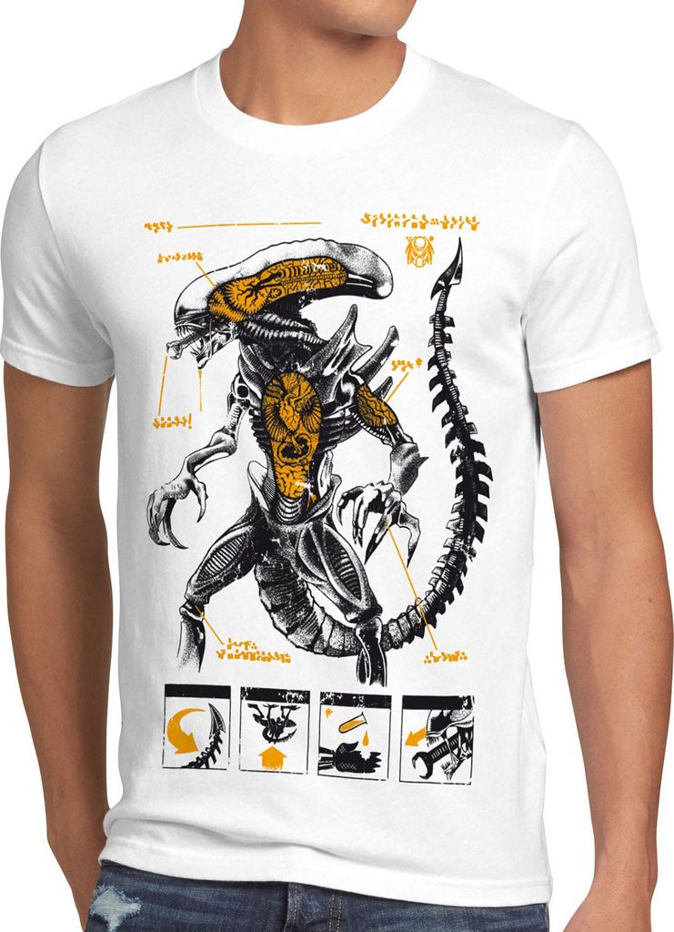 style3 Xenomorph Alien Herren T-Shirt ripley kino prometheus nostromo, Größe:4XL, Farbe:Weiß