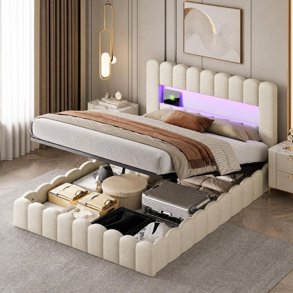 INONEFT Polsterbett 160x200cm mit LED Stauraum Kopfteil, Produktbild 