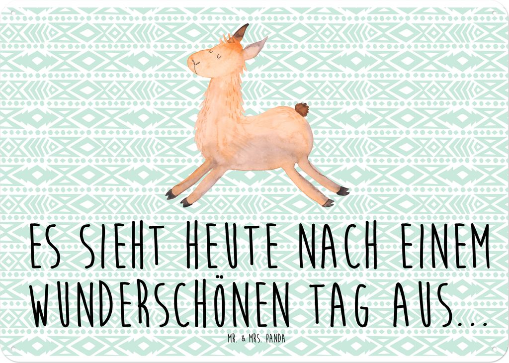 Mr. & Mrs. Panda tafel Lama Springen DIN A4 - Aztekenblau - Geschenk, Schild, wandtafel, Glück, Lamas, Start, Wandbild, Abitur, Türschild, Retro ...