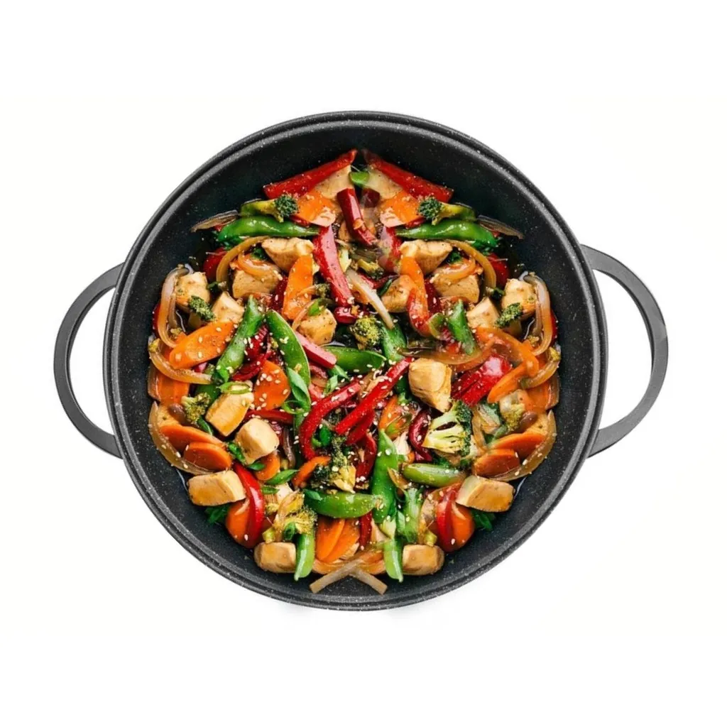 Cheffinger WOK Padella Wok a induzione 36cm in alluminio fuso con coperchio Padella con rivestimento in marmo - 3