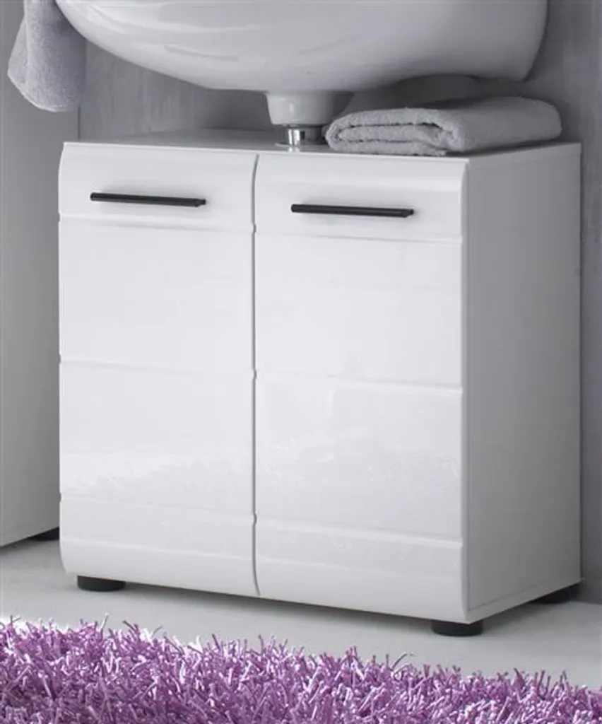 Meuble sous lavabo blanc laqué pour rangement salle de bain - 21