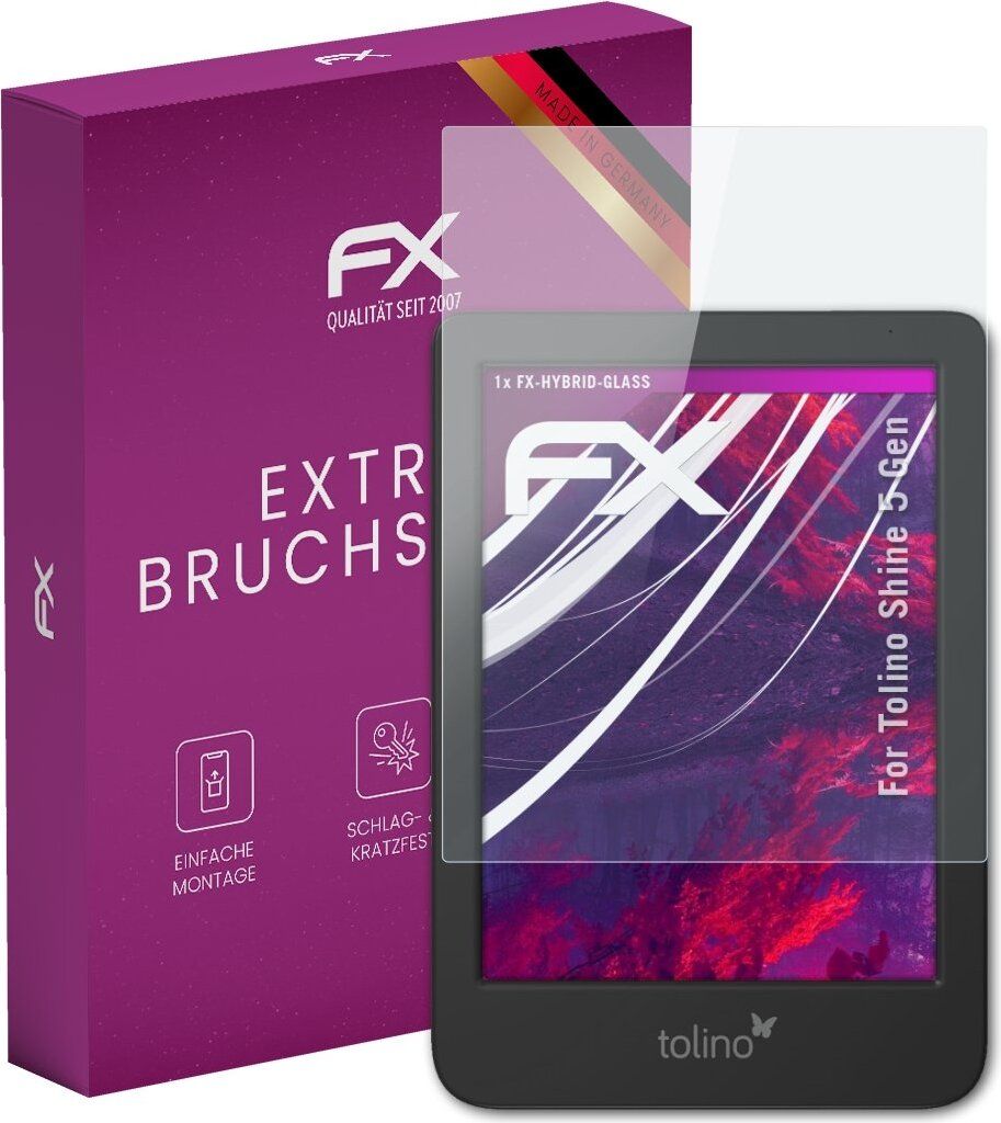 atFoliX FX-Hybrid-Glass Displayfolie kompatibel mit Tolino Shine (5 Gen) Glasfolie