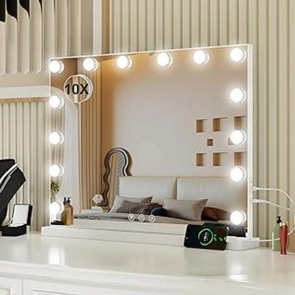 Teousev Specchio Hollywood 14 LED - Specchio Trucco 50x42cm Dimmerabile