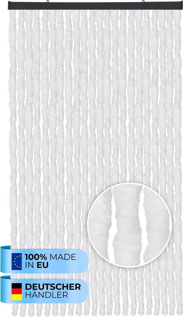 Flauschvorhang (90x200 cm) Türvorhang "Weiß" als Insektenschutz für Balkon, Terrasse oder Wohnmobil, Wohnwagen, Pavillon