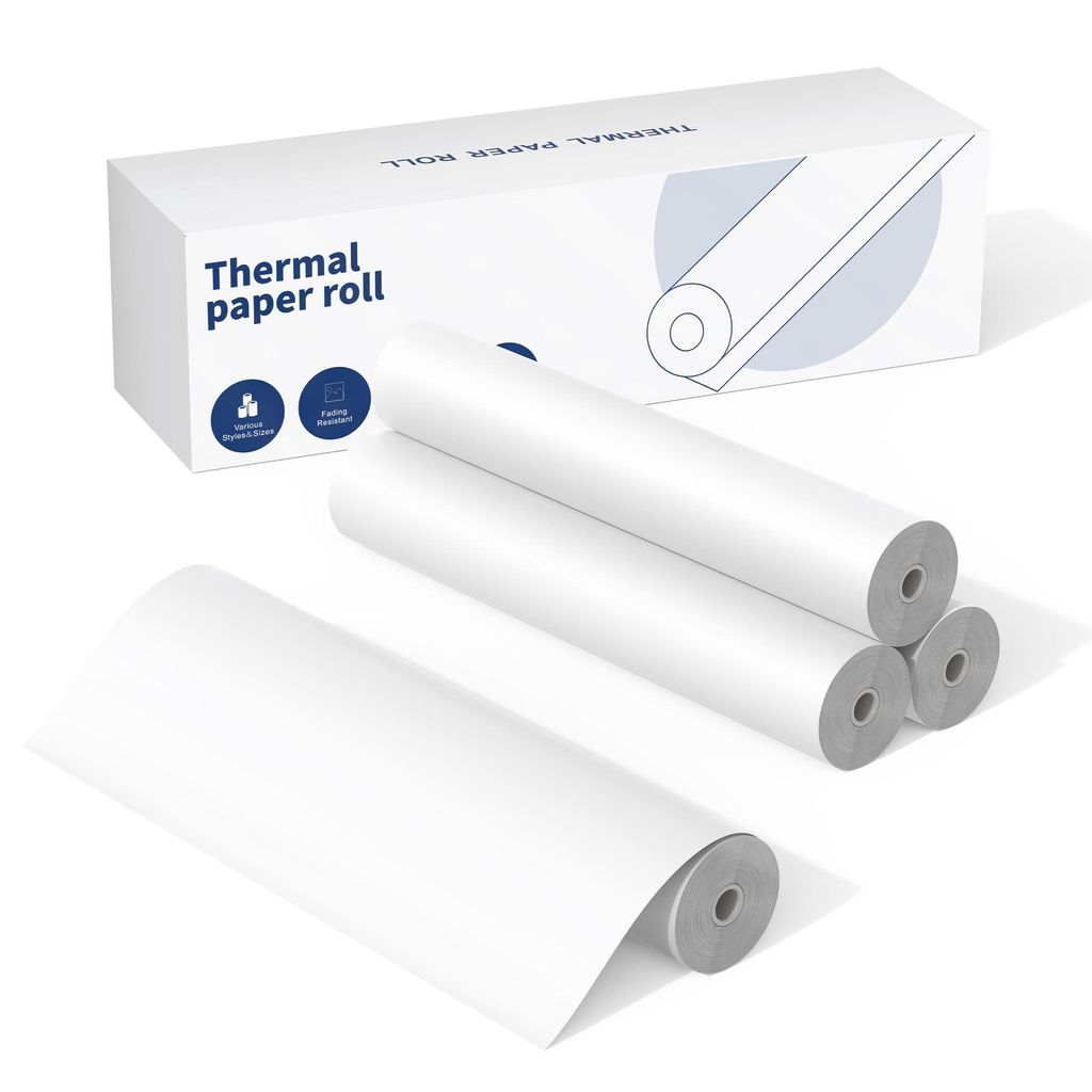 Thermopapier rolle Thermodruckerpapier, kompatibel mit M832 und anderen tragbaren A4-Druckern, mit 4 Rollen, 210mm*7m Länge, 23 Blatt/Rollen