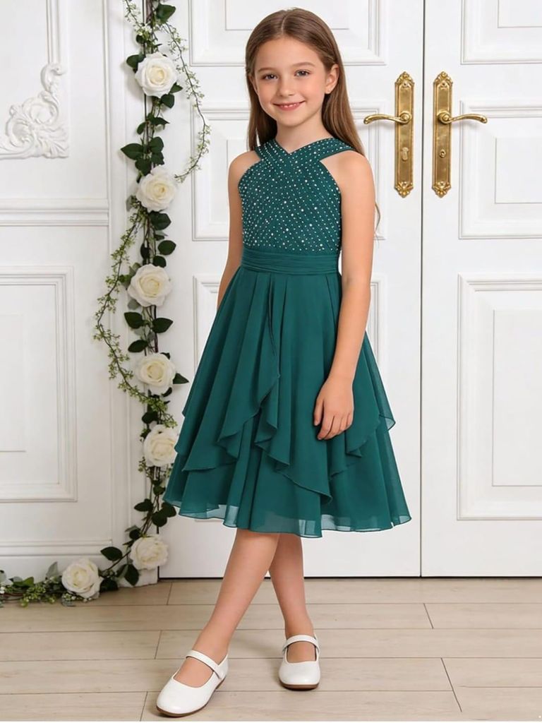 Mädchen Chiffon Abendkleid mit Strasssteinen Gr. 140 – Produktbild 