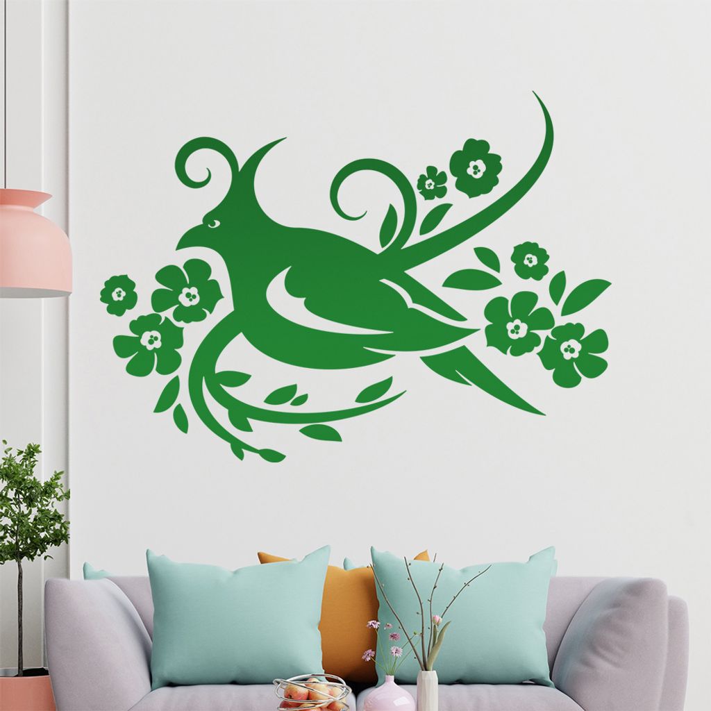 Vogel Ranke Blüte Wandtattoo in 6 Größen - Wandaufkleber Wall Sticker - Dekoration, Küche, Wohnzimmer, Schlafzimmer, Badezimmer