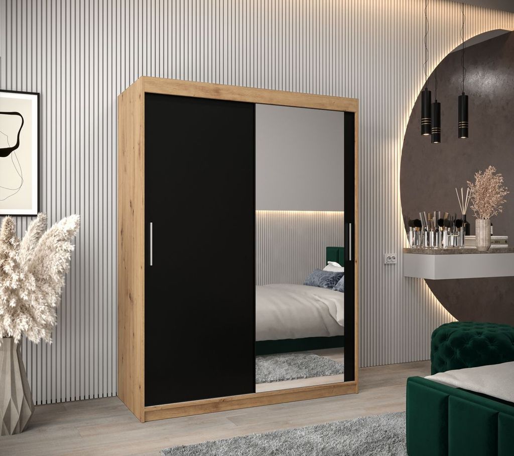 Schwebetürenschrank mit einer Breite von 150 cm TIMEA 2 – Eiche Artisan / Schwarz
