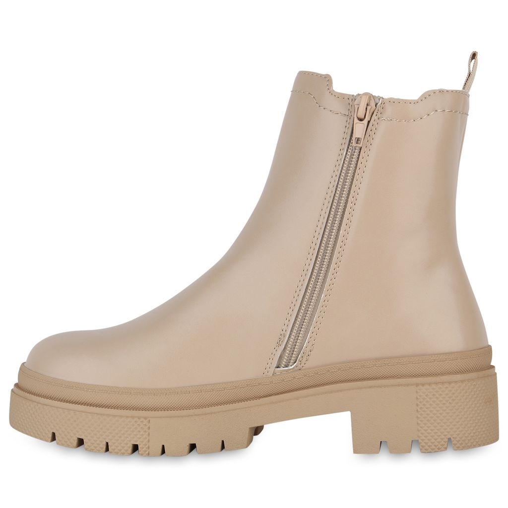 Damen-Stiefeletten Mit Blockabsatz & Reißverschluss – Aus Kunstleder & Textil