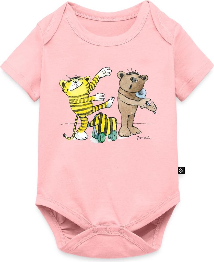 Spreadshirt Janosch Tiger Und Bär Machen Musik Kurzarm Tages Baby Body, 92 (1,5 - 2 Jahre), Rosa