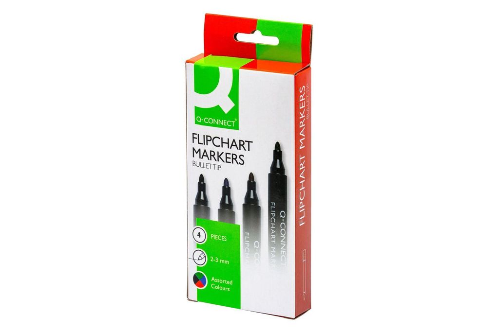 Q-CONNECT - Flipchart-Marker, 2-3 mm, runde Spitze, mit Clip, farbig sortiert