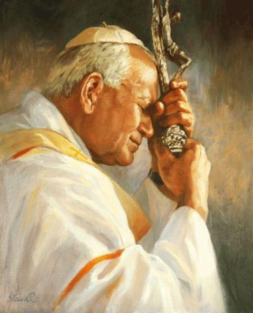 Malen nach Zahlen Johannes Paul II. Papst mit Krummstab 50 x 40 cm auf Rahmen