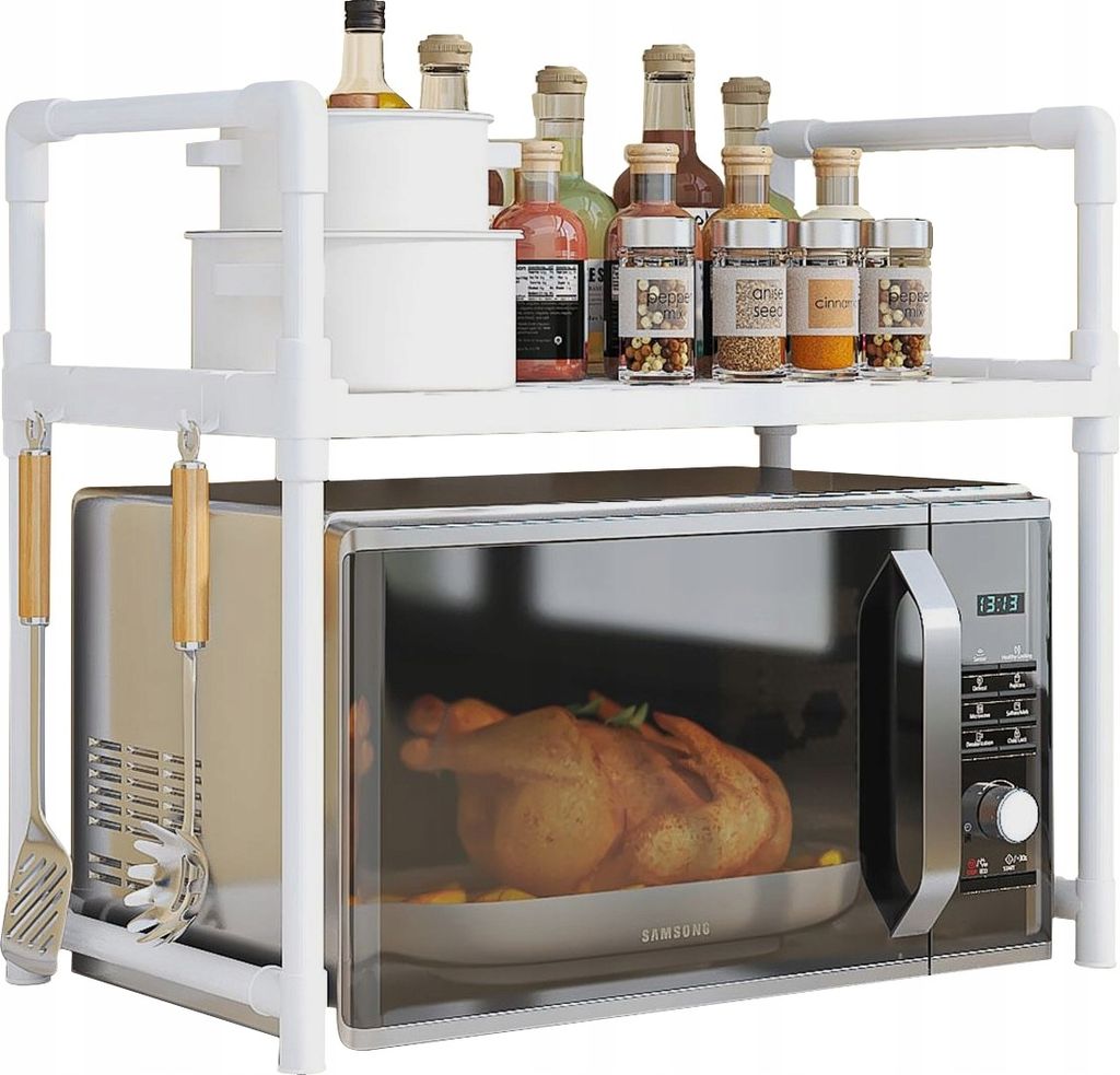 Küchenregal für Mikrowelle Organizer Schrank weiß 2 Ebenen 48cm Regal