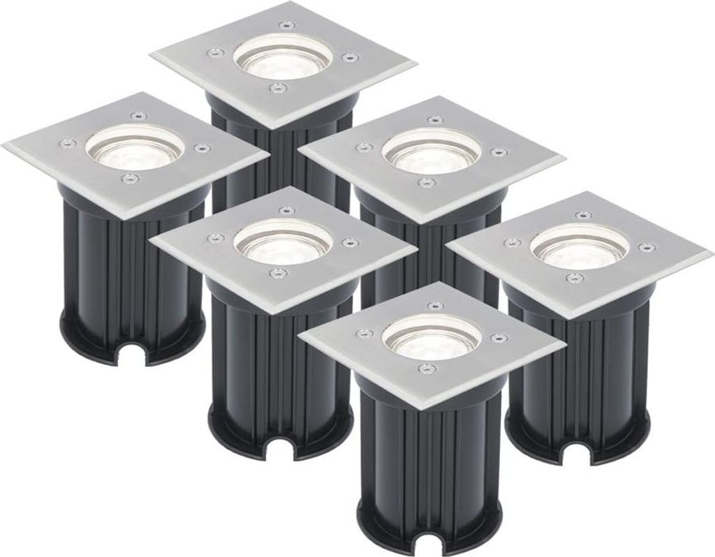 hoftronic LED Bodeneinbaustrahler Eckig 4W 345lm 6500K Edelstahl IP65 Set 6x
