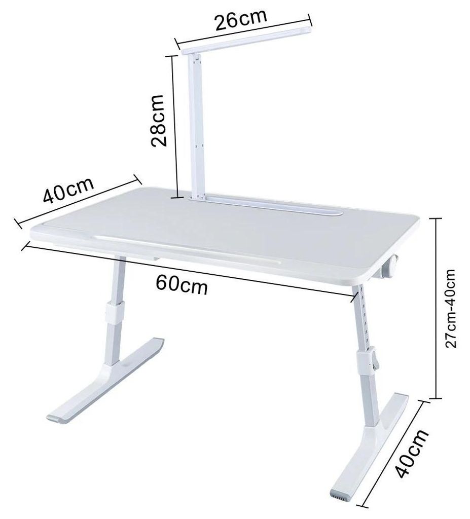 Laptop-Tisch - Betttisch - LED-Lampe - Höhenverstellbar - Neigbar - Schublade - Tablet-Schlitz - Holz - Weiß