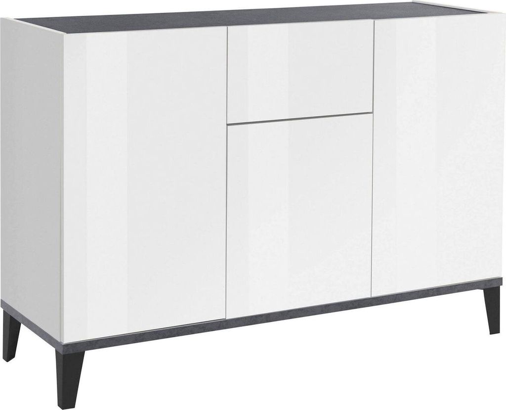 Kommode Giorgio, Küchen-Sideboard mit 3 Türen und 1 Schublade, Wohnzimmer-Buffet, Küchen-Sideboard, 100% Italy, 120x40h82 cm, Weiß glänzend u...