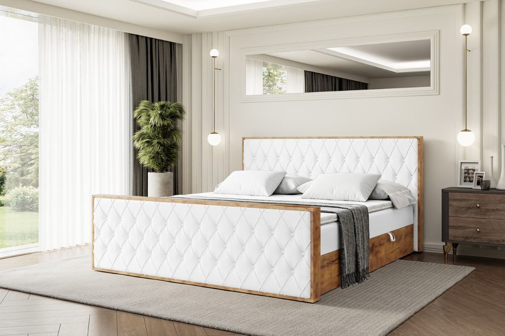 ALTDECOR Boxspringbett mit Matratze und Lattenrost, Topper, Fußteil,Polsterbett mit Bettkasten, Bett mit Stauraum H3-Matratze, Doppelbett, Boxbett...