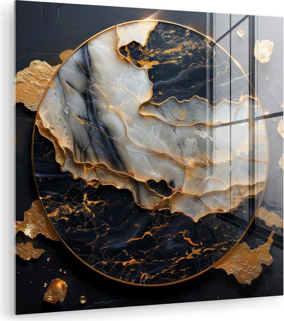 MuchoWow Glasbilder - Bilder auf Wandbild - Foto auf Glas Kunst - Gold - Schwarz - Modern - Abstrakt 90x90 cm Wanddekoration aus Glas - Acrylglasbi...