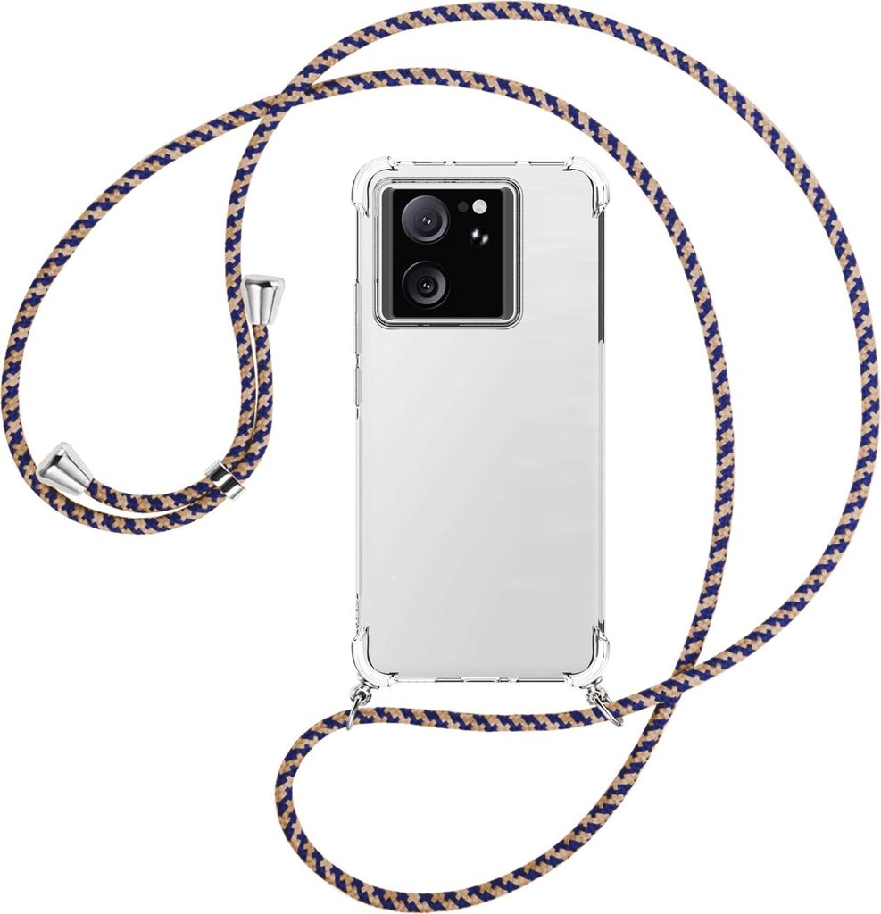 Handykette Backcover-Schutzhülle mit Band (Metall silberfarben) für Xiaomi 13T Pro (6.73'') - blau+beige