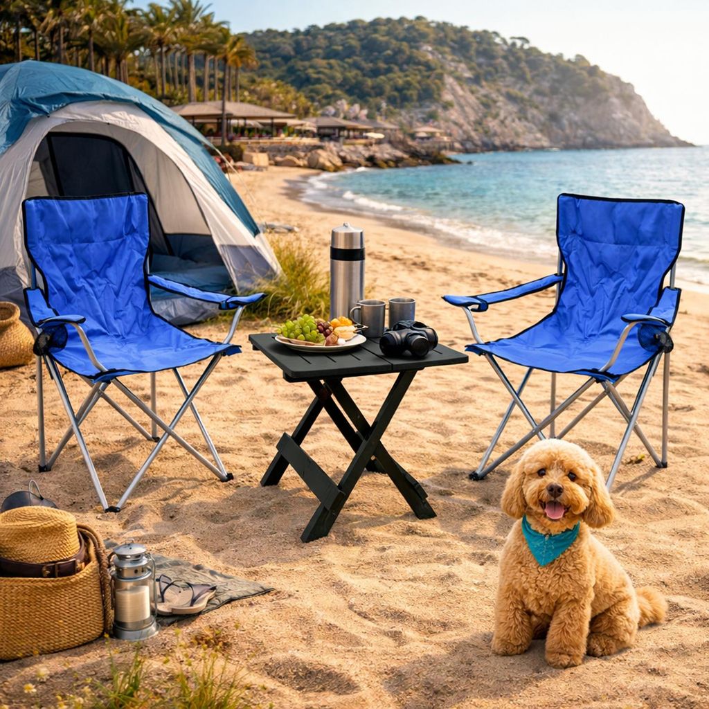 3tlg Camping Set Campingmöbel Klapptisch Anglerstuhl Campingstuhl blau