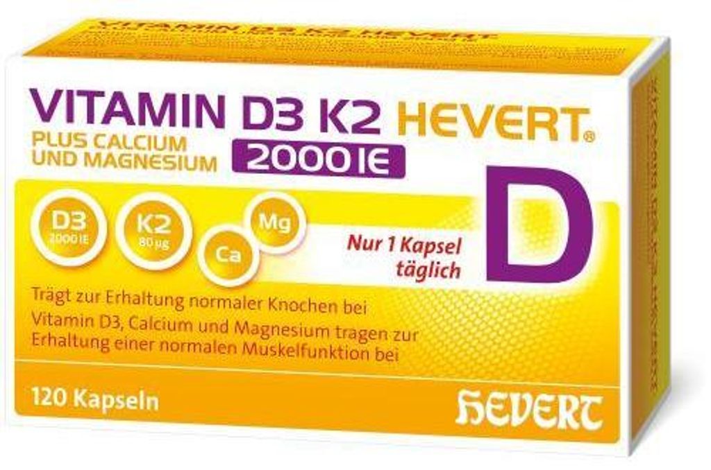 Vitamin D3 K2 Hevert+Calcium u.Magnes.2000 IE Kps. 120 St