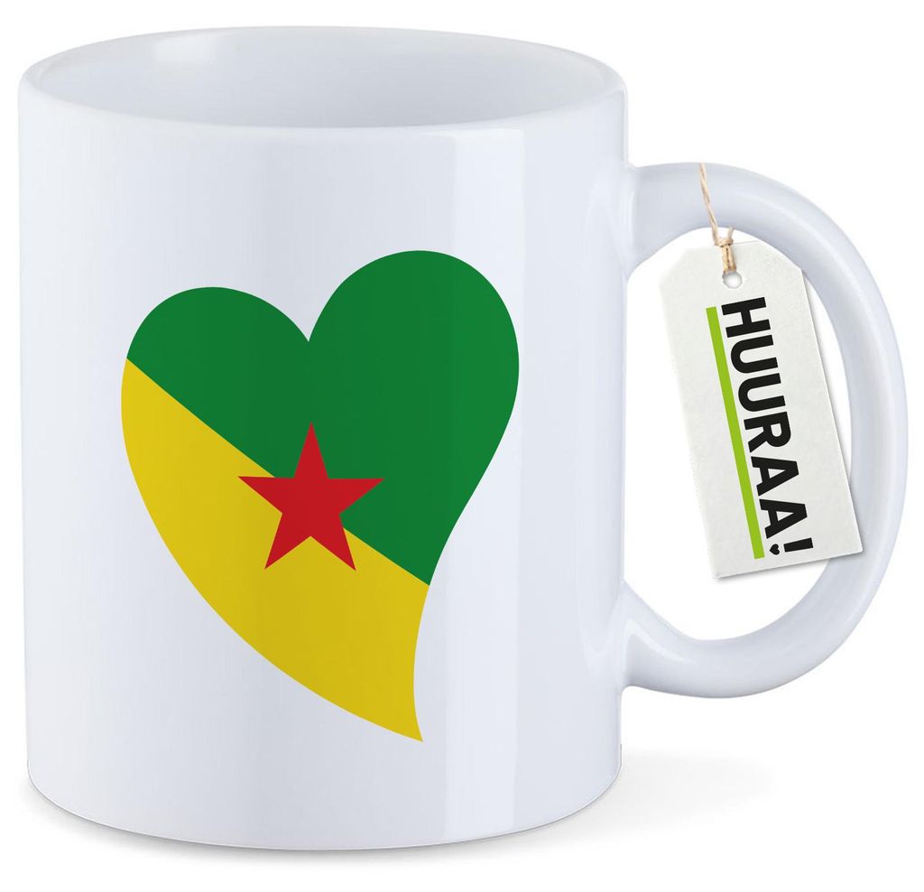 Huuraa Kaffeetasse Französisch-Guayana Flagge Herz 330ml Weiß Keramik Kaffeebecher Geschenkidee